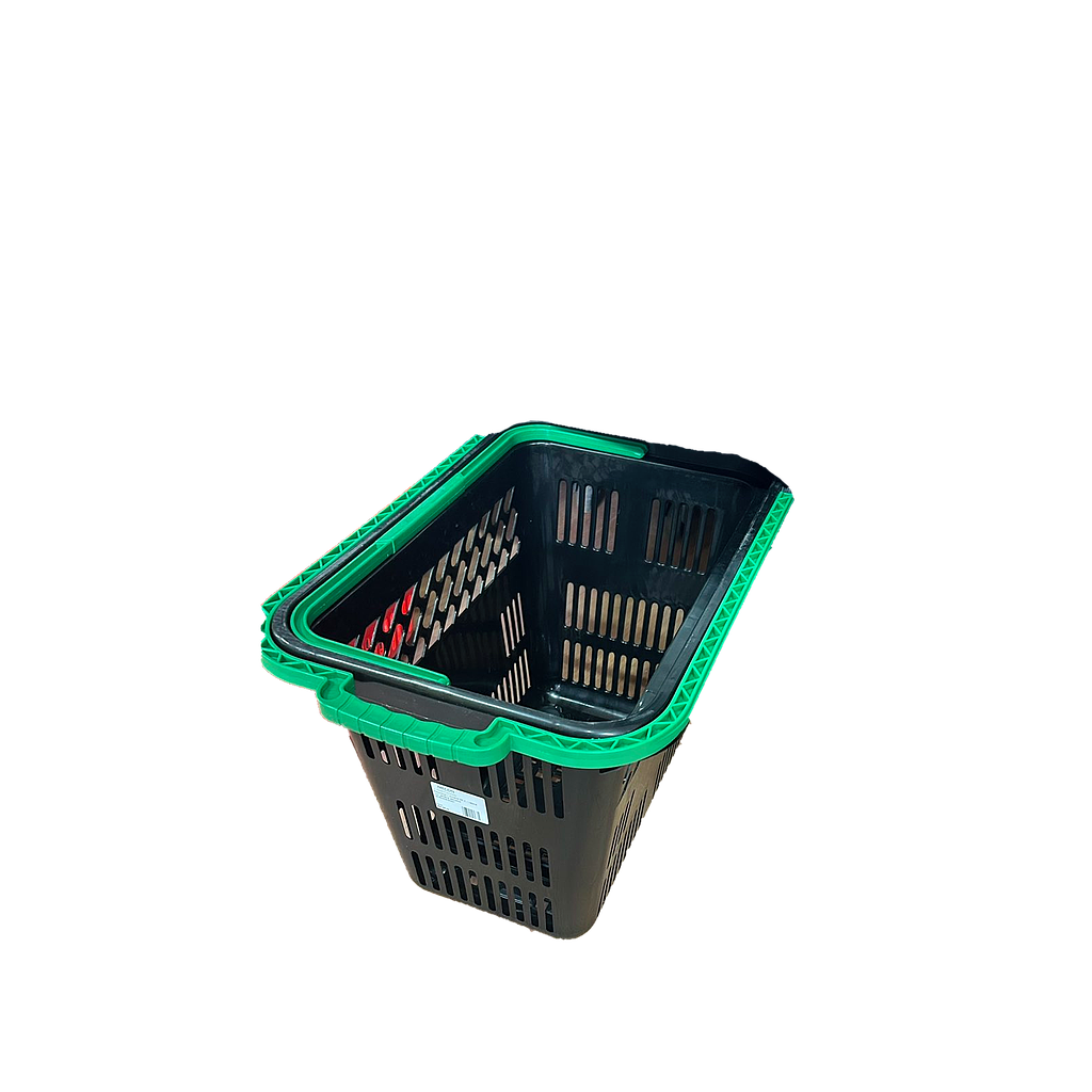 Basket with wheels 54 l - black with green handle