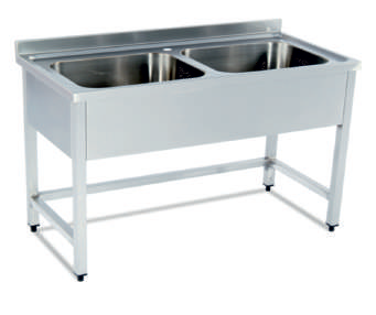 WORK TABLE WITH 2 SINKS WITHOUT MAIN SHELF, 1900x600x850