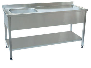 WORK TABLE WITH 1 SINK RIGHT WITH MAIN SHELF, 1500x600x850