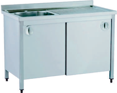 Stainless steel cabinet 1 sink/left with sliding doors 180x60x85