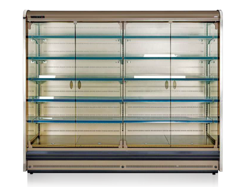 Крайстенна хладилна витрина SRDINYA HM с врати Single Glass, изнесен агрегат и LED осветление, 3750х910х2200мм